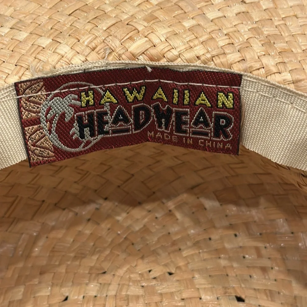 Hawaiian Headwear Straw Hat with Green Print Band & Bow
